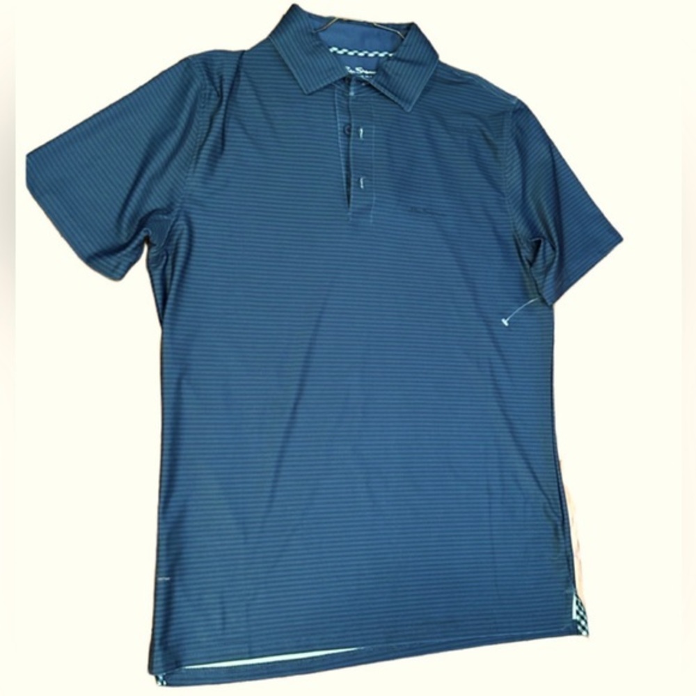 New Ben Sherman Navy Striped Polo / Golf Performance Shirt - Size Small 🇬🇧